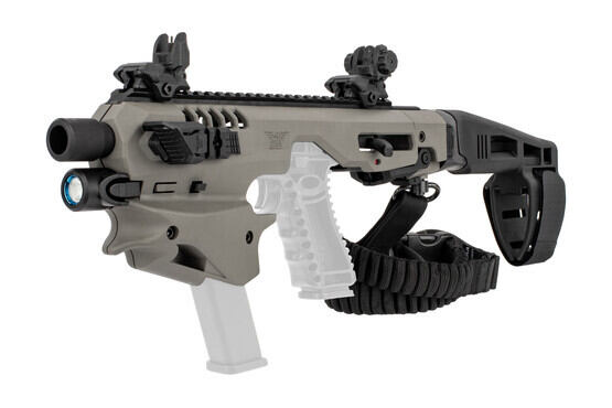 Command Arms most Glock-compatible conversion kit is highly ergonomic with a spare magazine holder built in, now in gray